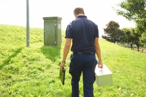 A sampler walking to a sample point